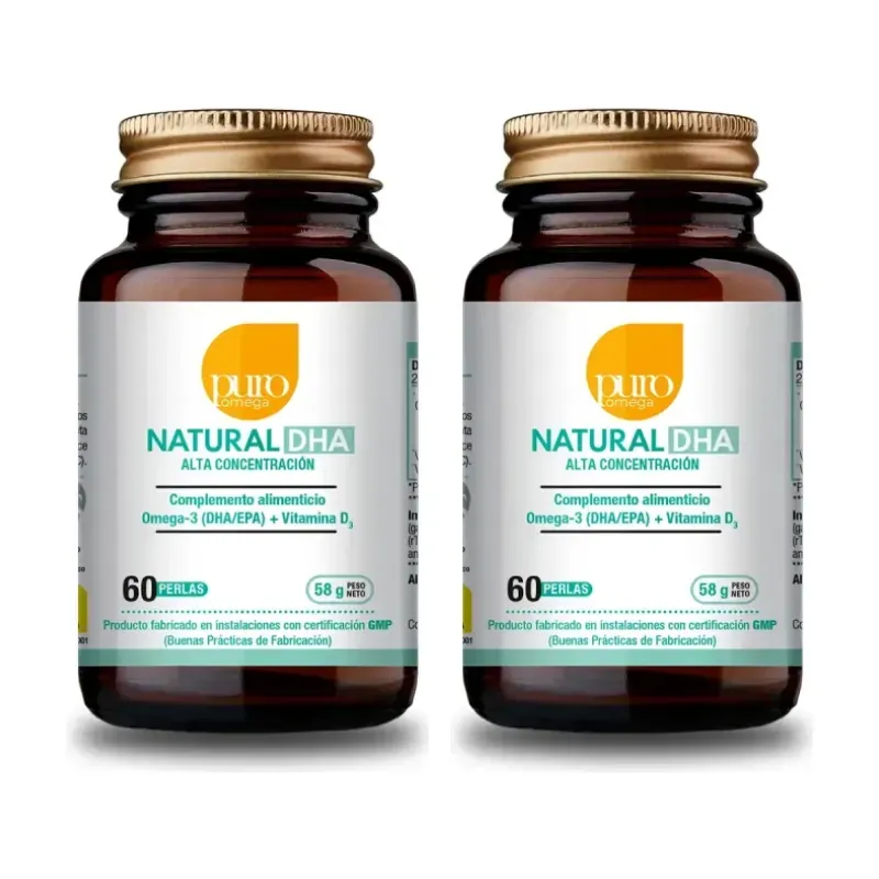 Puro Omega Natural DHA Alta concentración Duplo, 2 x 60 perlas | Farmacia Barata