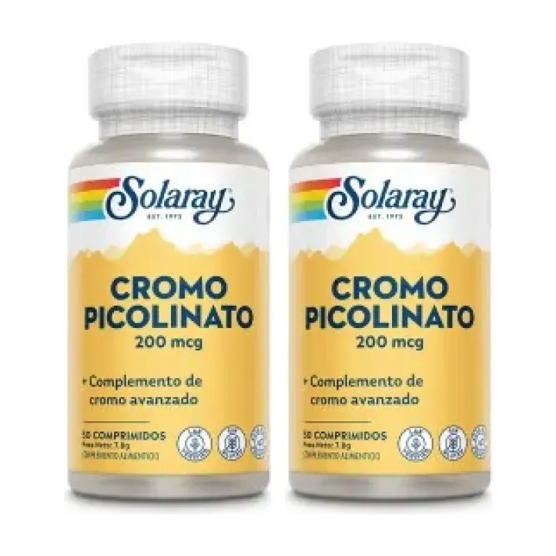 Solaray Chromium Picolinate 200 Duplo, 2 x 50 comprimidos | Farmacia Barata Solaray Chromium Picolinate 200 Duplo, 2 x 50 comprimidos | Farmacia Barata