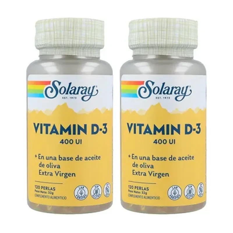 Solaray Vitamina D3 400 UI Duplo, 2 x 120 Perlas | Farmacia Barata Solaray Vitamina D3 400 UI Duplo, 2 x 120 Perlas | Farmacia Barata