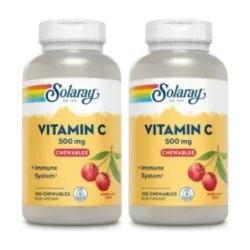 Solaray Vitamina C 500 mg Sabor Cereza Duplo, 2 x 100 comprimidos masticables