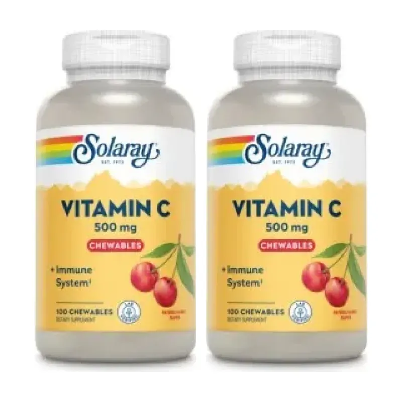 Solaray Vitamina C 500 mg Sabor Cereza Duplo, 2 x 100 comprimidos masticables | Farmacia Barata