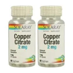Solaray Copper (Cobre) Citrate 2 mg Duplo, 2 x 60 cápsulas vegetales