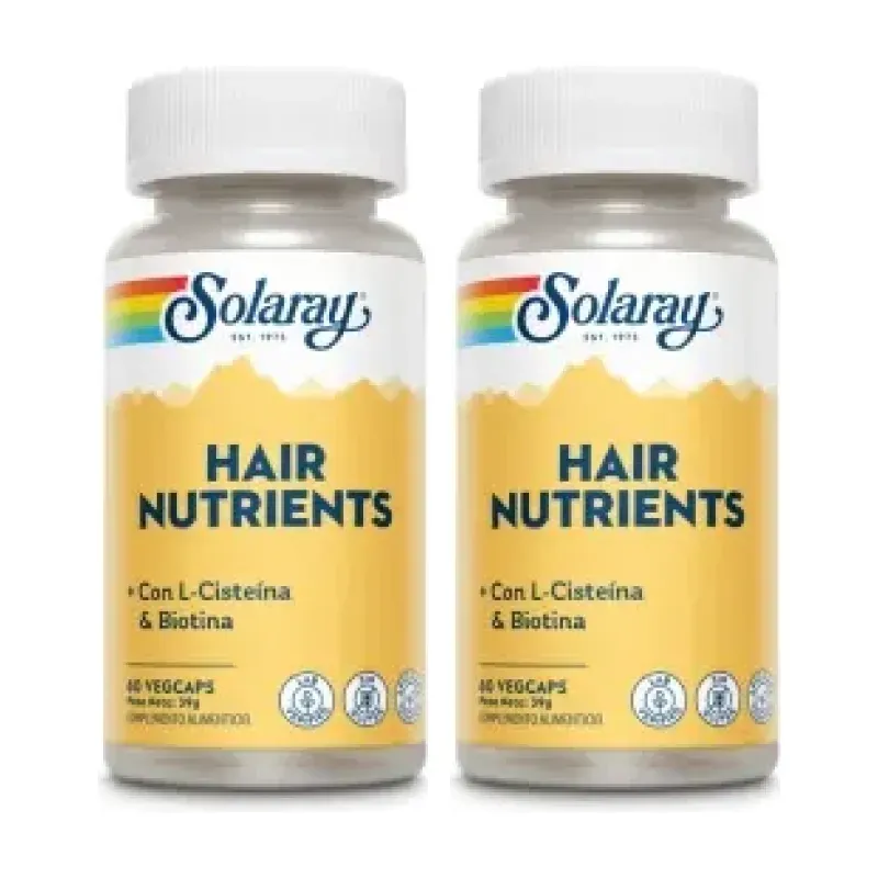 Solaray Hair Nutrients Duplo, 2 x 60 cápsulas veganas | Farmacia Barata