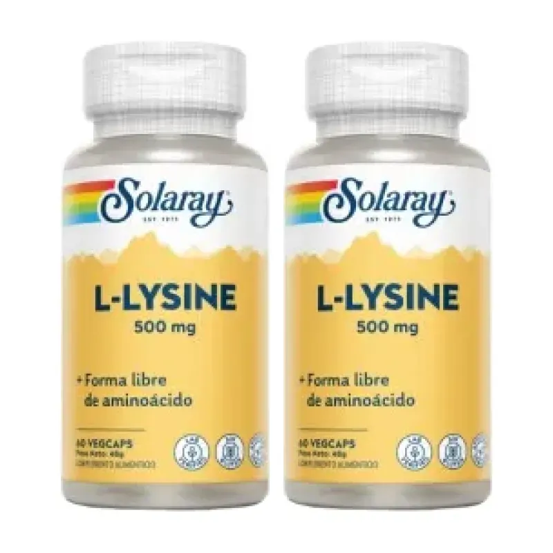 Solaray L-Lysine 500 mg Duplo, 2 x 60 cápsulas veganas | Farmacia Barata Solaray L-Lysine 500 mg Duplo, 2 x 60 cápsulas veganas | Farmacia Barata