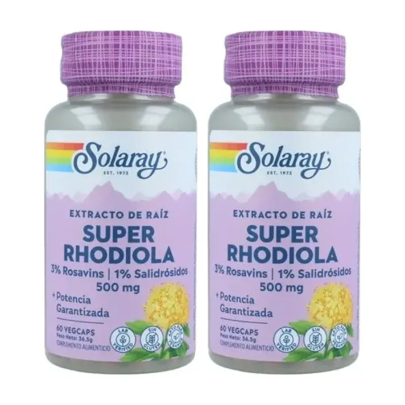 Solaray Super Rhodiola Duplo, 2 x 60 cápsulas veganas | Farmacia Barata