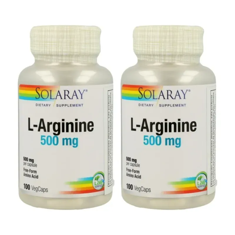 Solaray L-Arginina 500 mg Duplo, 2 x 100 VegCaps | Farmacia Barata Solaray L-Arginina 500 mg Duplo, 2 x 100 VegCaps | Farmacia Barata