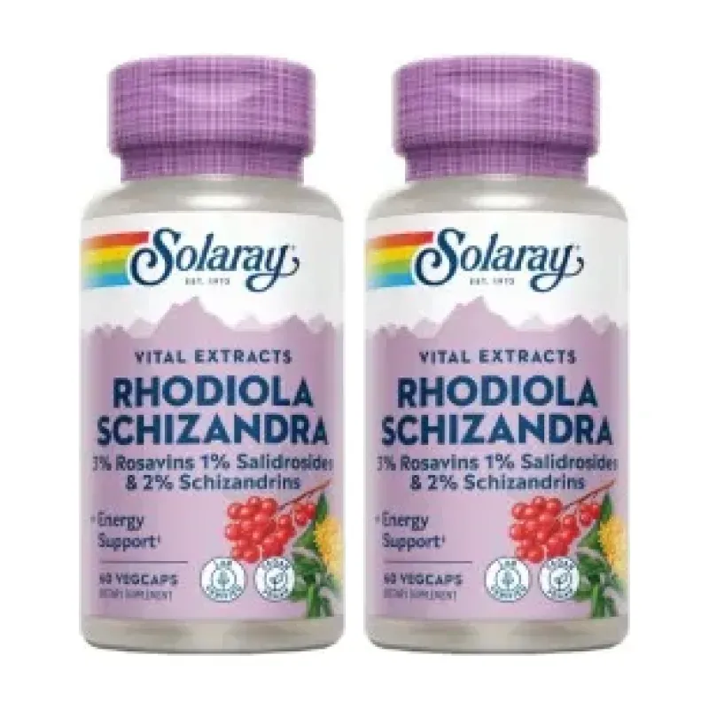 Solaray Schizandra & Rhodiola 500 mg Duplo, 2 x 60 cápsulas vegetales | Farmacia Barata