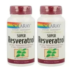 Solaray Super Resveratrol 250 mg Duplo, 2 x 30 cápsulas vegetales