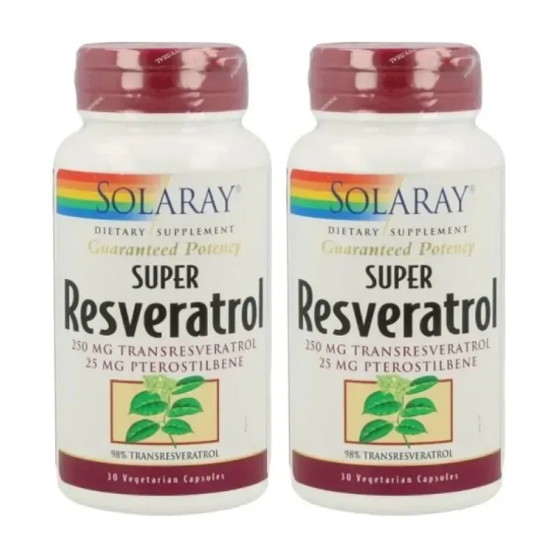 Solaray Super Resveratrol 250 mg Duplo, 2 x 30 cápsulas vegetales | Farmacia Barata