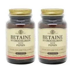 Solgar Betaína Clorhidrato con Pepsina Duplo, 2 x 100 Comprimidos.