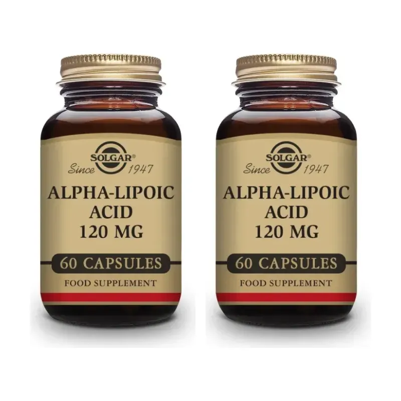 Solgar Ácido Alfa Lipoico 120 mg Duplo, 2 x 60 Cápsulas Vegetales. | Farmacia Barata Solgar Ácido Alfa Lipoico 120 mg Duplo, 2 x 60 Cápsulas Vegetales. | Farmacia Barata
