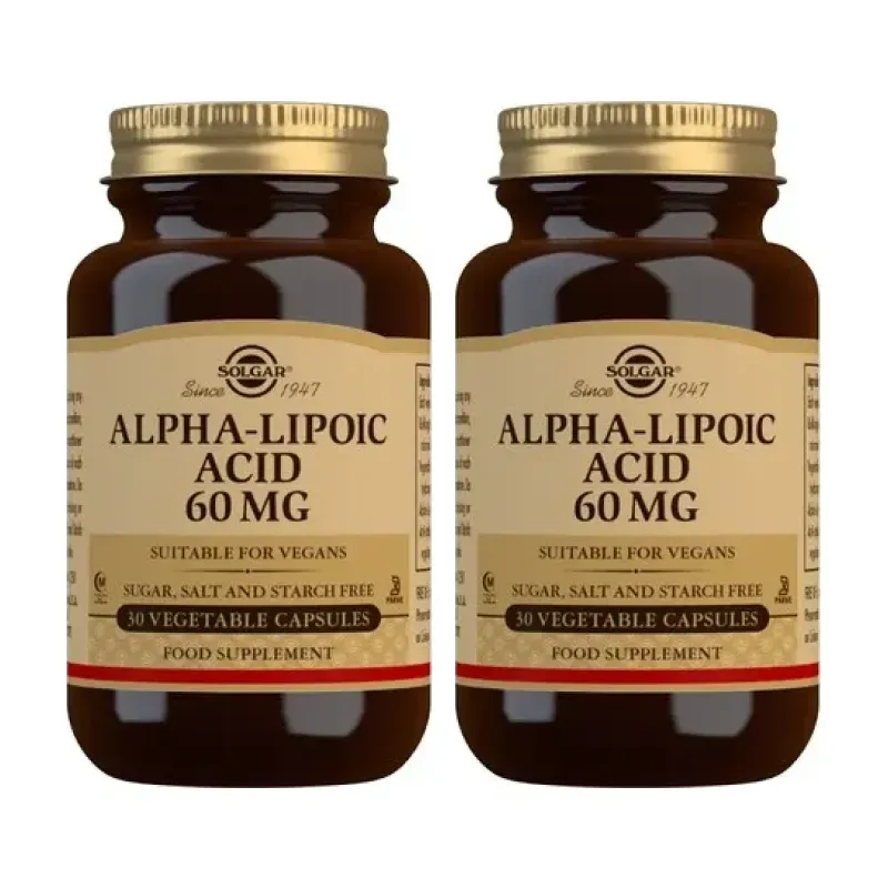 Solgar Acido Alfa Lipoico 60 mg Duplo, 2 x 30 Cápsulas Vegetales. | Farmacia Barata