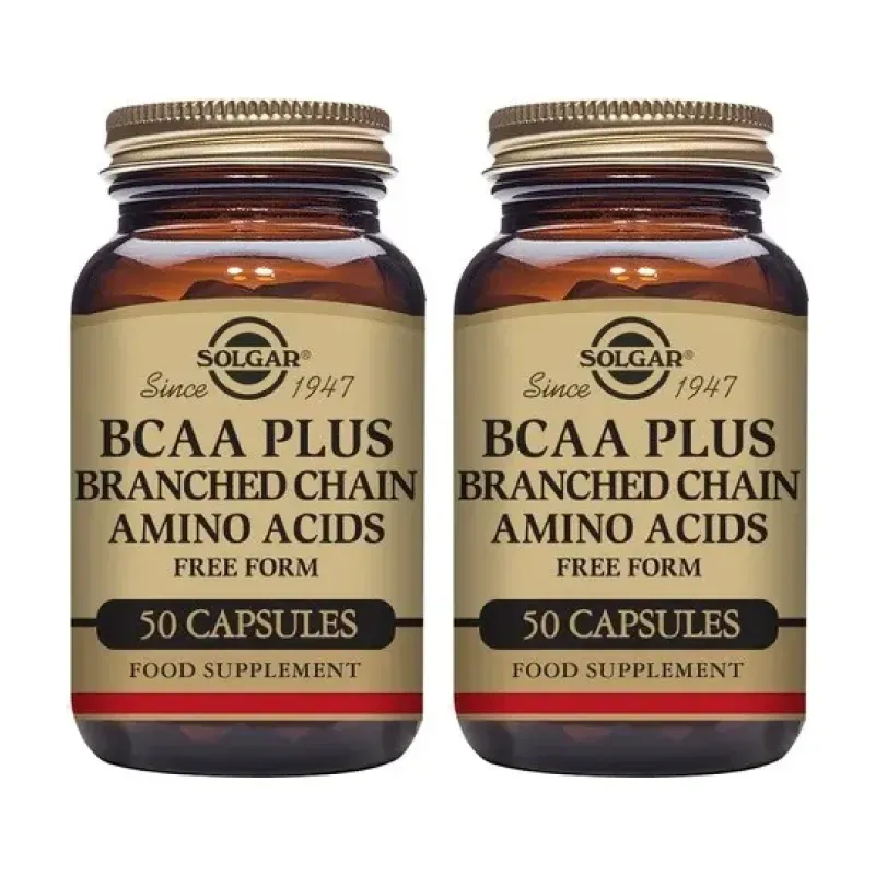 Solgar B.C.A.A. Plus 500 mg Duplo, 2 x 50 Cápsulas Vegetales. | Farmacia Barata