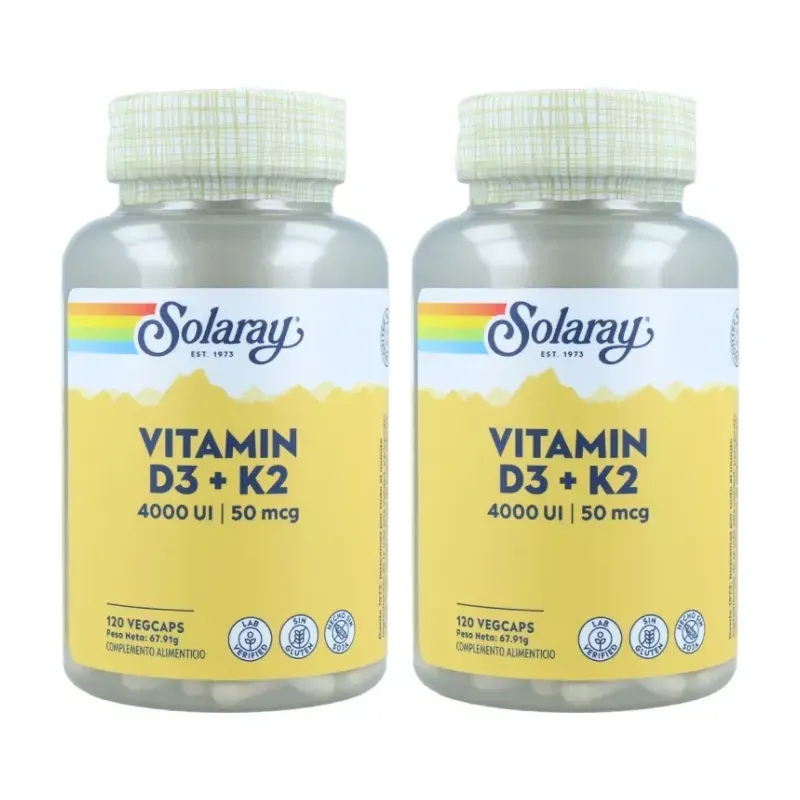 Solaray vitamina D3 & K2 Duplo, 2 x 120 cápsulas vegetales | Farmacia Barata