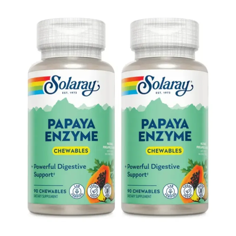 Solaray Papaya Flex Sabor Piña Duplo, 2 x 90 comprimidos masticables | Farmacia Barata