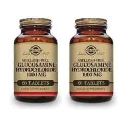 Solgar Glucosamina Clorhidrato 1000 mg Duplo, 2 x 60 Comp. Libre crustáceo.