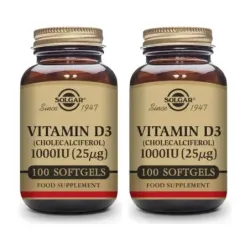 Solgar Vit D3 1000 UI 25 mcg Duplo, 2 x 100 Caps.