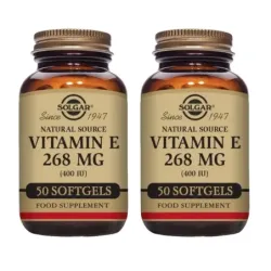 Solgar Vitamina E 400 UI 268mg Duplo, 2 x 50 cápsulas blandas vegetales