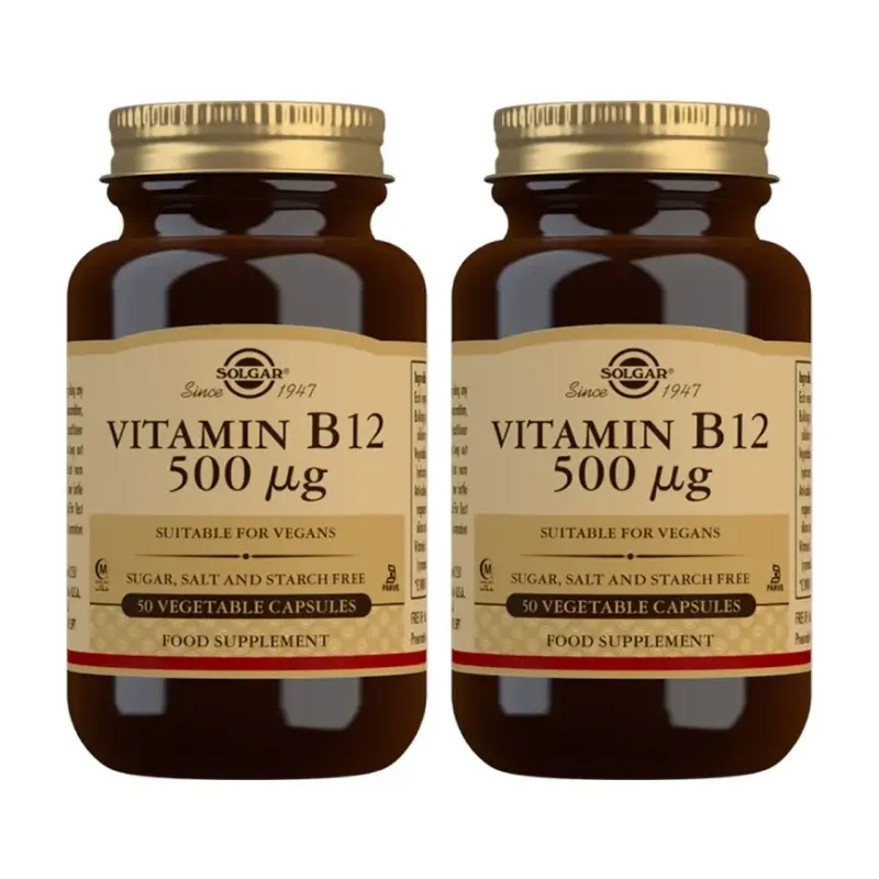 Solgar Vitamina B12 500μg (Cianocobalamina) Duplo, 2 x 50 Cápsulas vegetales. | Farmacia Barata Solgar Vitamina B12 500μg (Cianocobalamina) Duplo, 2 x 50 Cápsulas vegetales. | Farmacia Barata