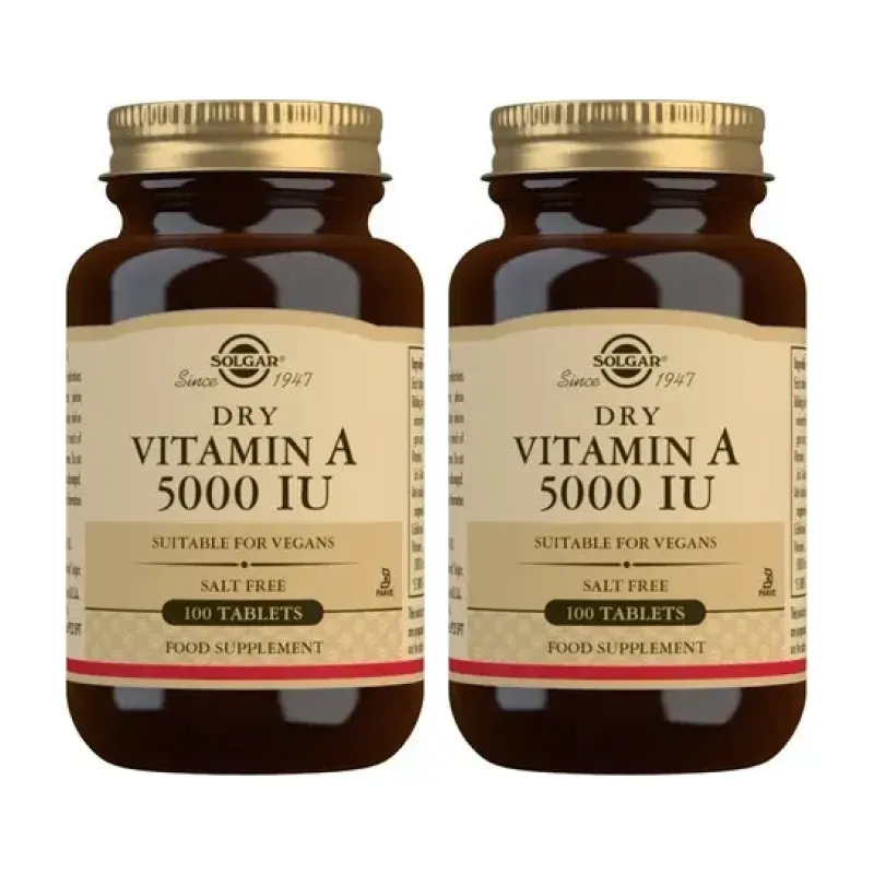 Solgar Vit A 5000 UI Seca Duplo, 2 x 100 Comprimidos. | Farmacia Barata Solgar Vit A 5000 UI Seca Duplo, 2 x 100 Comprimidos. | Farmacia Barata