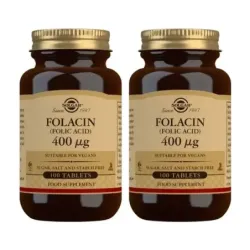Solgar Folacín (Ácido Fólico) 400 mcg Duplo, 2 x 100 Comprimidos.