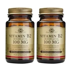 Solgar Vit B2 (Riboflavina) 100 mg Duplo, 2 x 100 Cápsulas Vegetales.