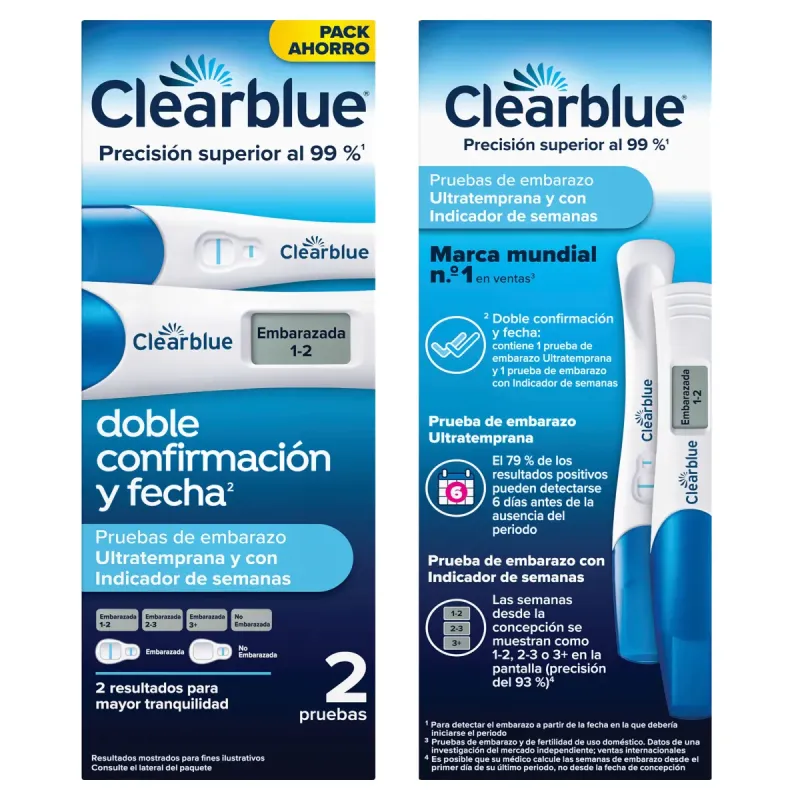 Clearblue Test de Embarazo Ultratemprana + Test Embarazo con Indicador de Semanas, 2 unidades Clearblue Test de Embarazo Ultratemprana + Test Embarazo con Indicador de Semanas, 2 unidades