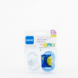 MAM Chupete Silicona Original Night +6M Pack Doble Azul