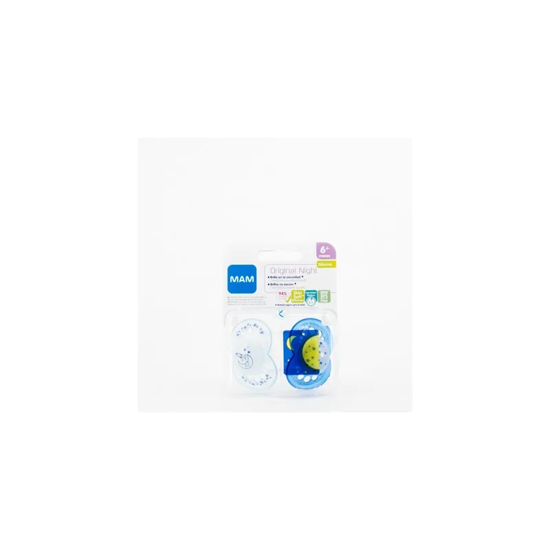 MAM Chupete Silicona Original Night +6M Pack Doble Azul