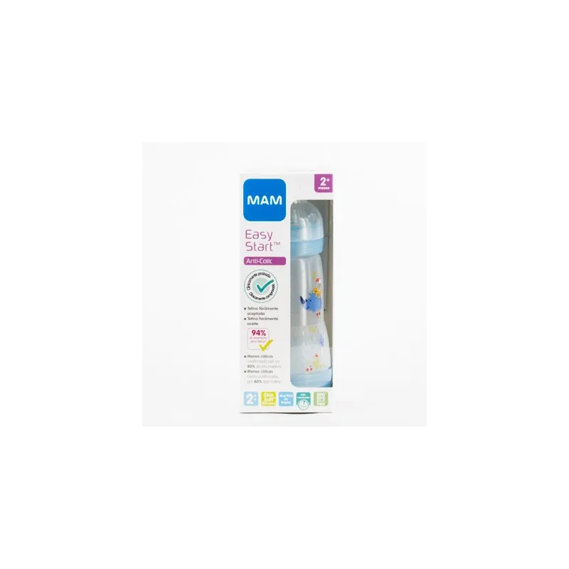 MAM Biberon Easy Start Anticólico Azul, 260ml.