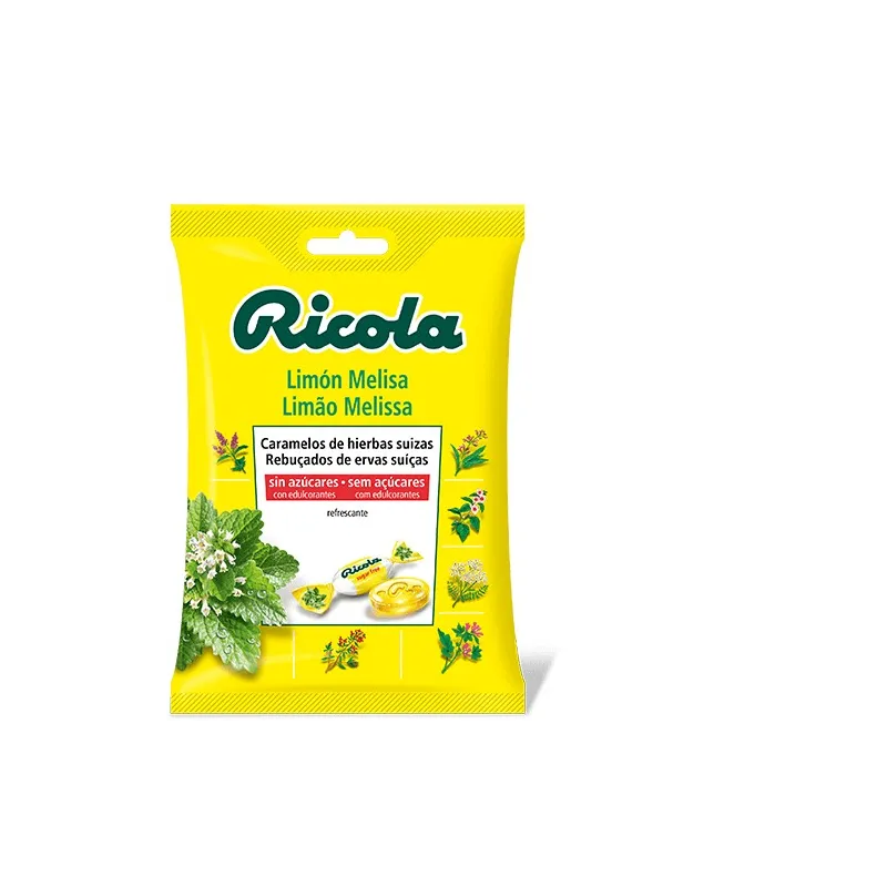 Ricola caramelos de limón melisa sin azúcar, 70g.