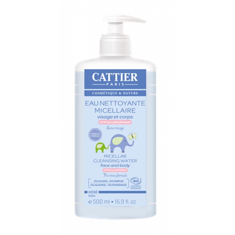 Cattier Agua limpiadora micelar para Bebé cara/cuerpo, 500ml.