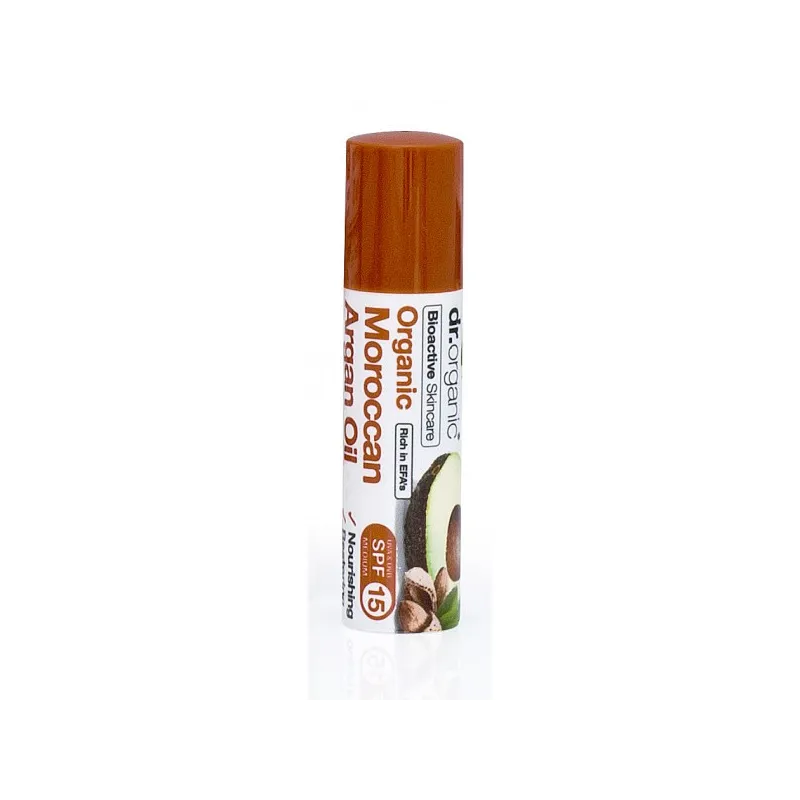 Dr Organic Bálsamo labial de Argán con aguacate  y almendra, 5.7ml.