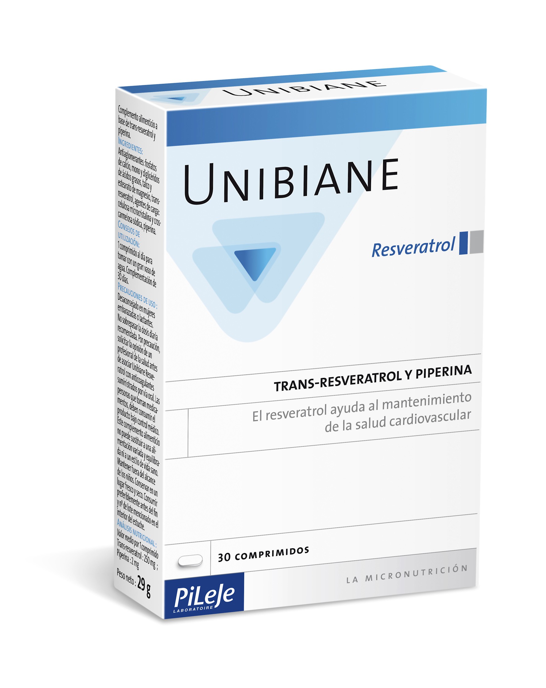 Pileje UNIBIANE Resveratrol, 30 cápsulas.