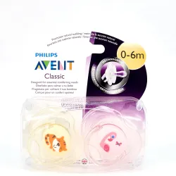 Avent Chupete Silicona Animales 0-6 m, 2 Unidades.