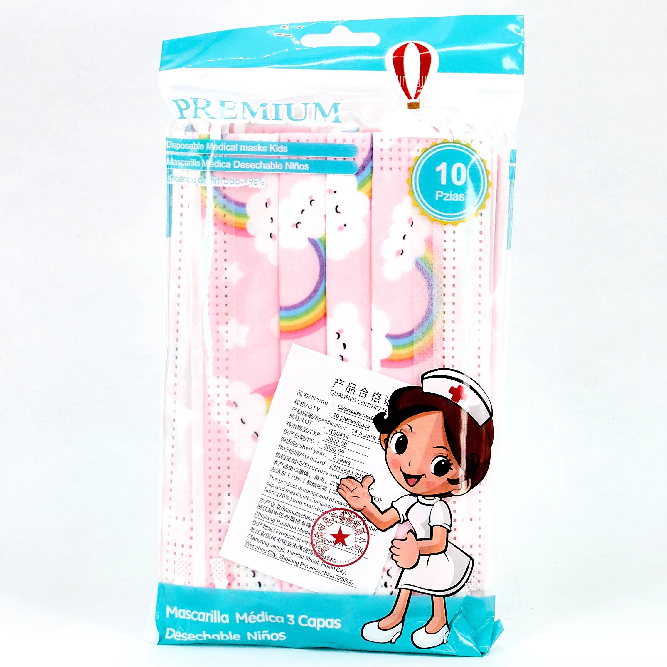 Mascarilla Quirúrgica Infantil Dibujo Rosa, 10 Uds.