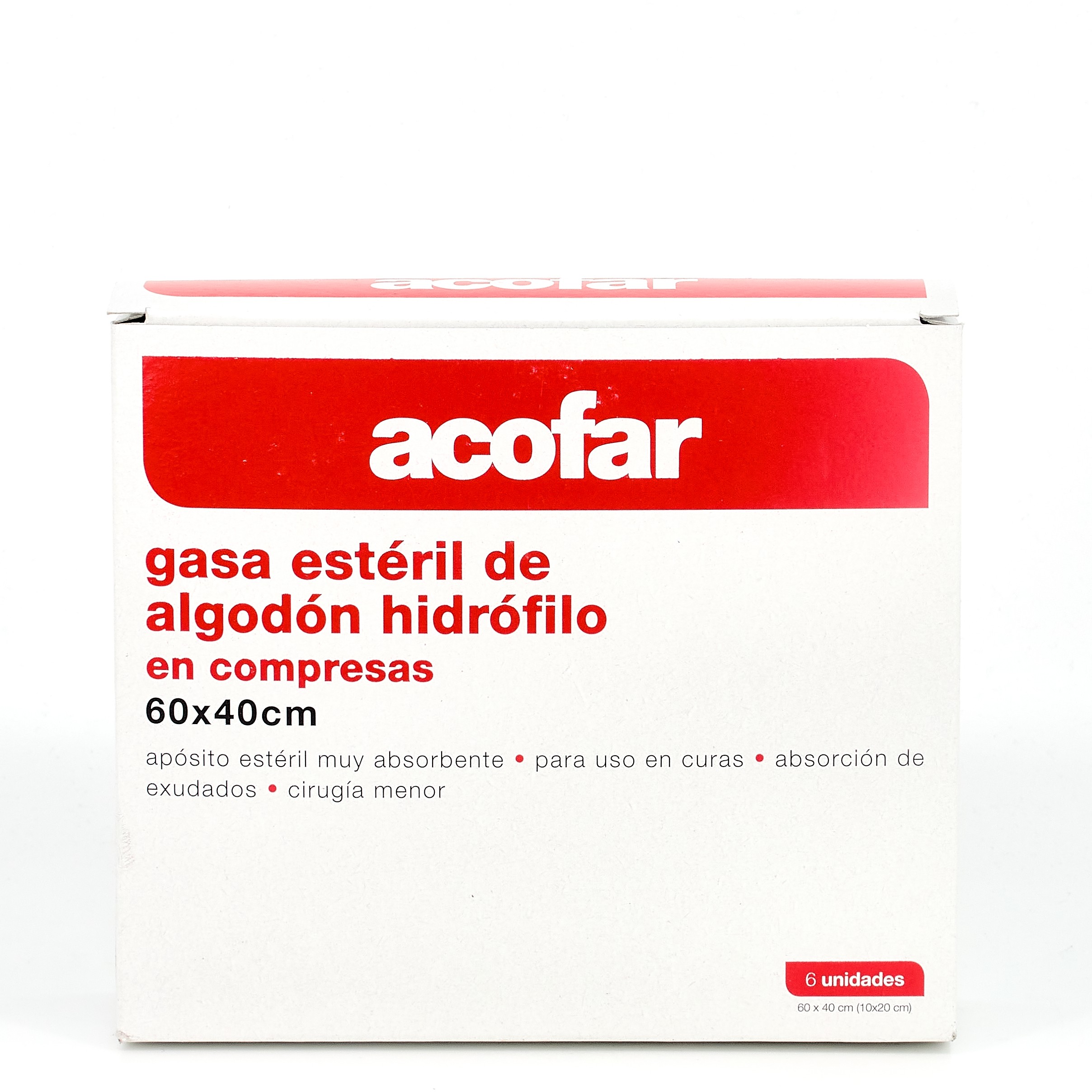 Acofar Gasa Estéril algodón Hidrófilo en compresas, 6Uds.