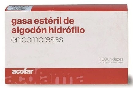 ACOFAR Gasa esteril algodon hidrofilo en compresas, 100 unidades.