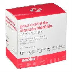favorite_border Acofar Gasa Estéril De Algodón Hidrófilo En Compresas, 50 Unidades.