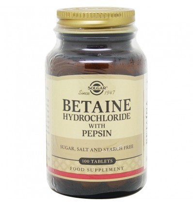 Solgar Betaína Clorhidrato con Pepsina, 100 Comprimidos.