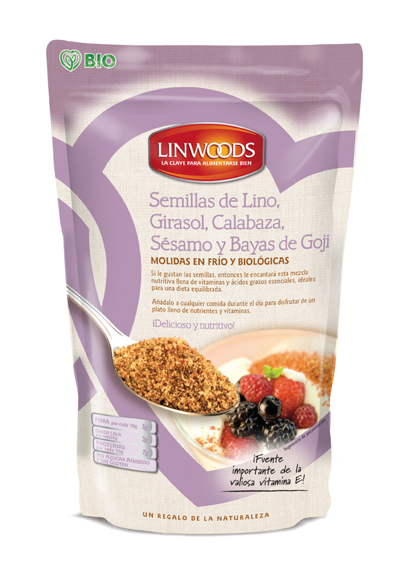 LinWoods BIO Semillas de Lino, Girasol, Sésamo, Calabaza y Bayas de Goji, 425 g.