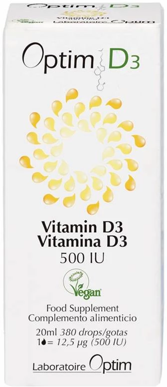 Optim Vitamina D3 500 UI, 20 ml. 100% natural.