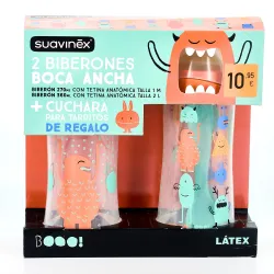 Suavinex 2 Biberones Látex + Cuchara