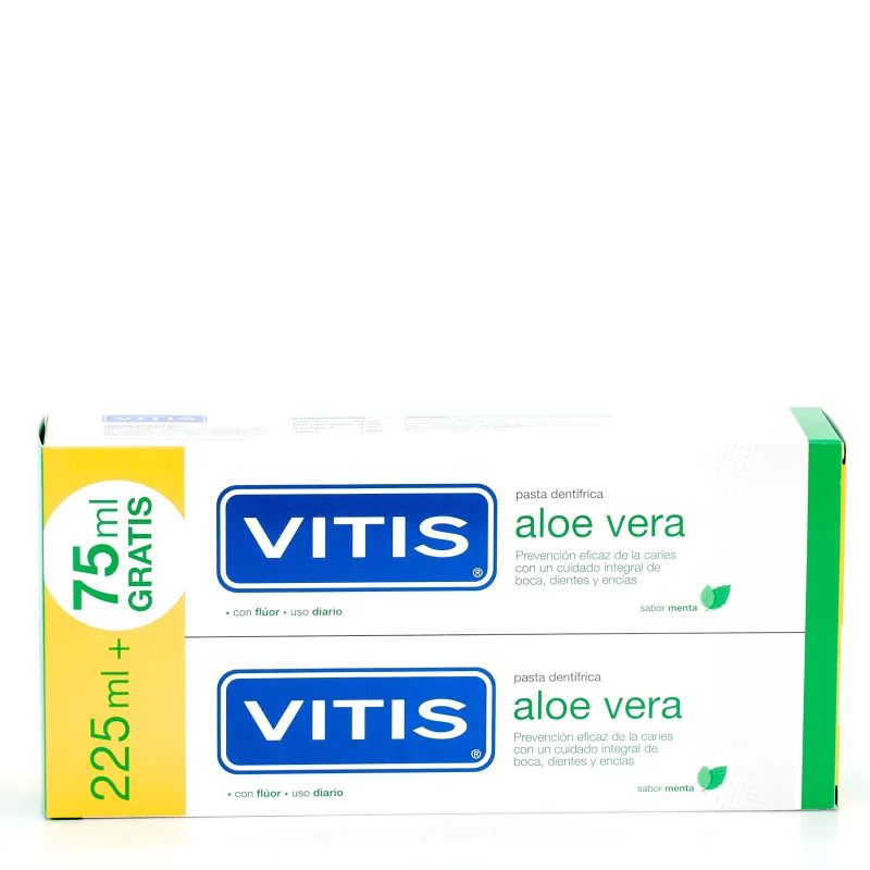 Vitis Aloe Vera Pasta dentífrica Sabor Menta Duplo, 2x150ml Vitis Aloe Vera Pasta dentífrica Sabor Menta Duplo, 2x150ml