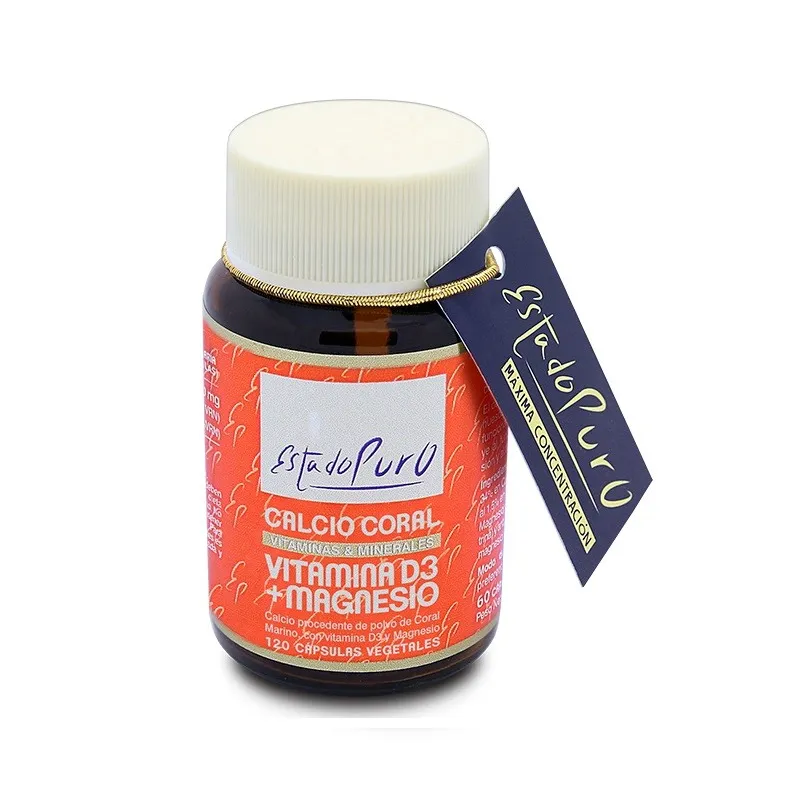 Estado Puro Calcio Coral Vitamina D3 + Magnesio, 120 cápsulas vegetales