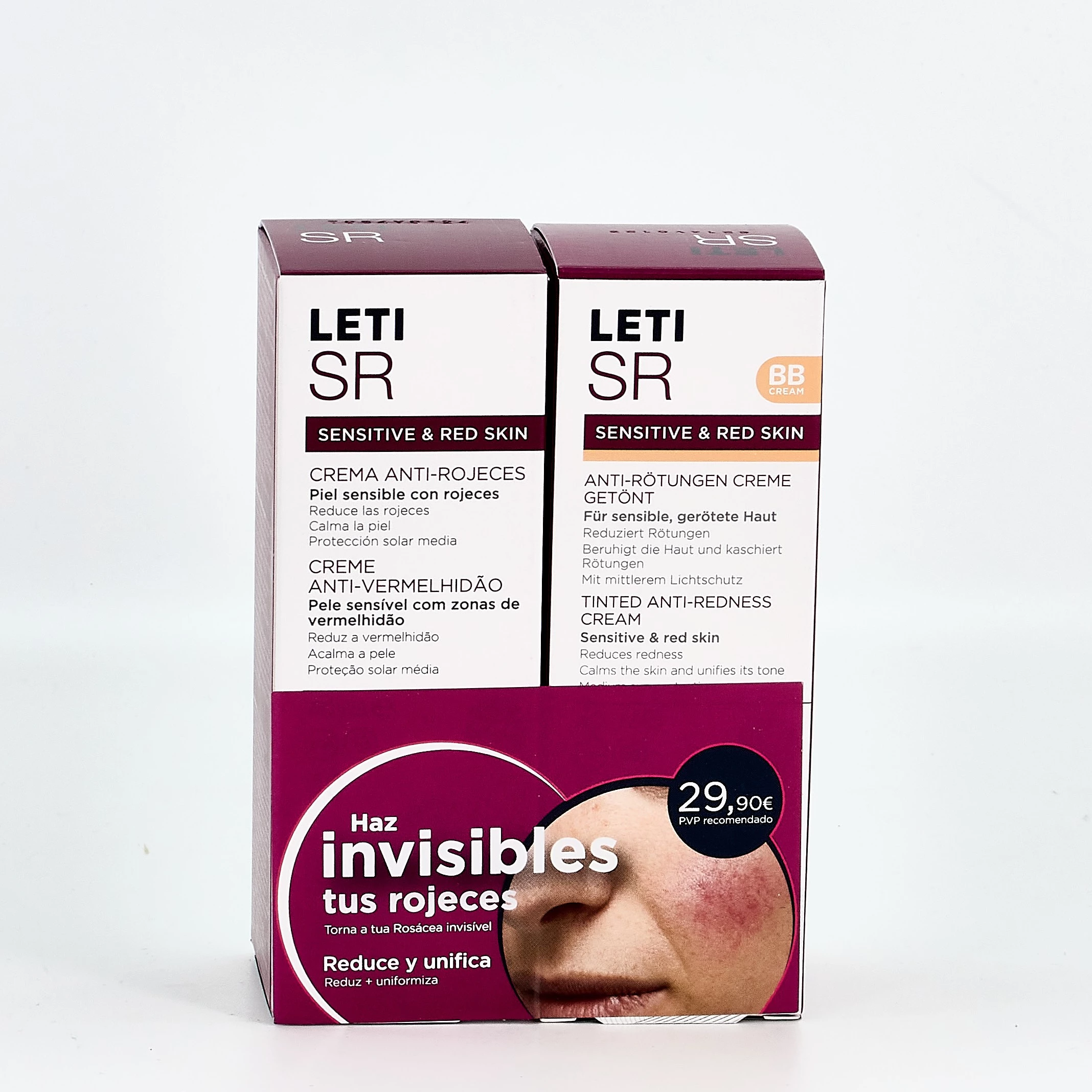 Leti SR Pack Crema Anti-rojeces + Crema Anti-rojeces con Color, 40ml + 40ml