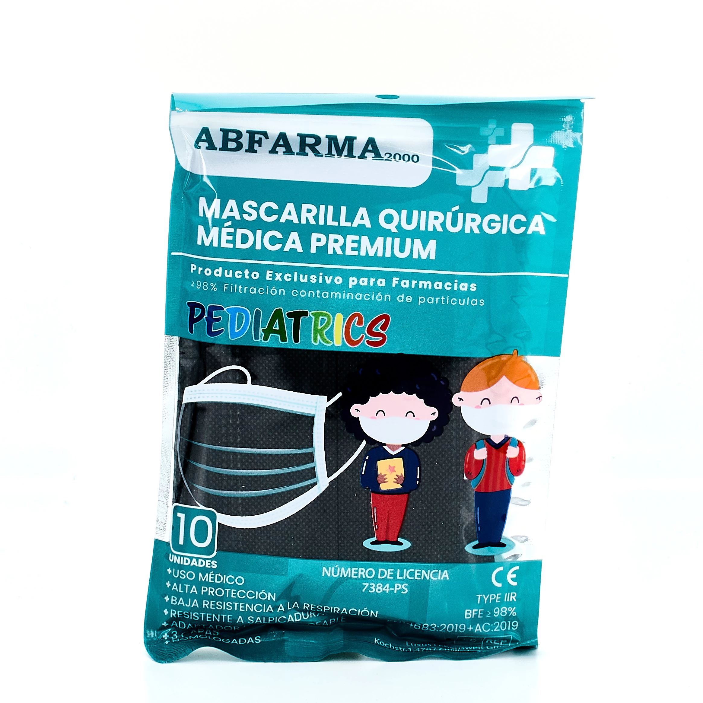 MASCARILLA QUIRURGICA INFANTIL NEGRA 10 UDS