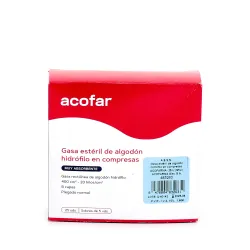 favorite_border Acofar gasa estéril algodón hidrófilo en compresas, 25 unidades.