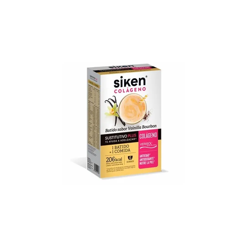 Siken Colágeno batido sustitutivo sabor vainilla, 6 sobres.