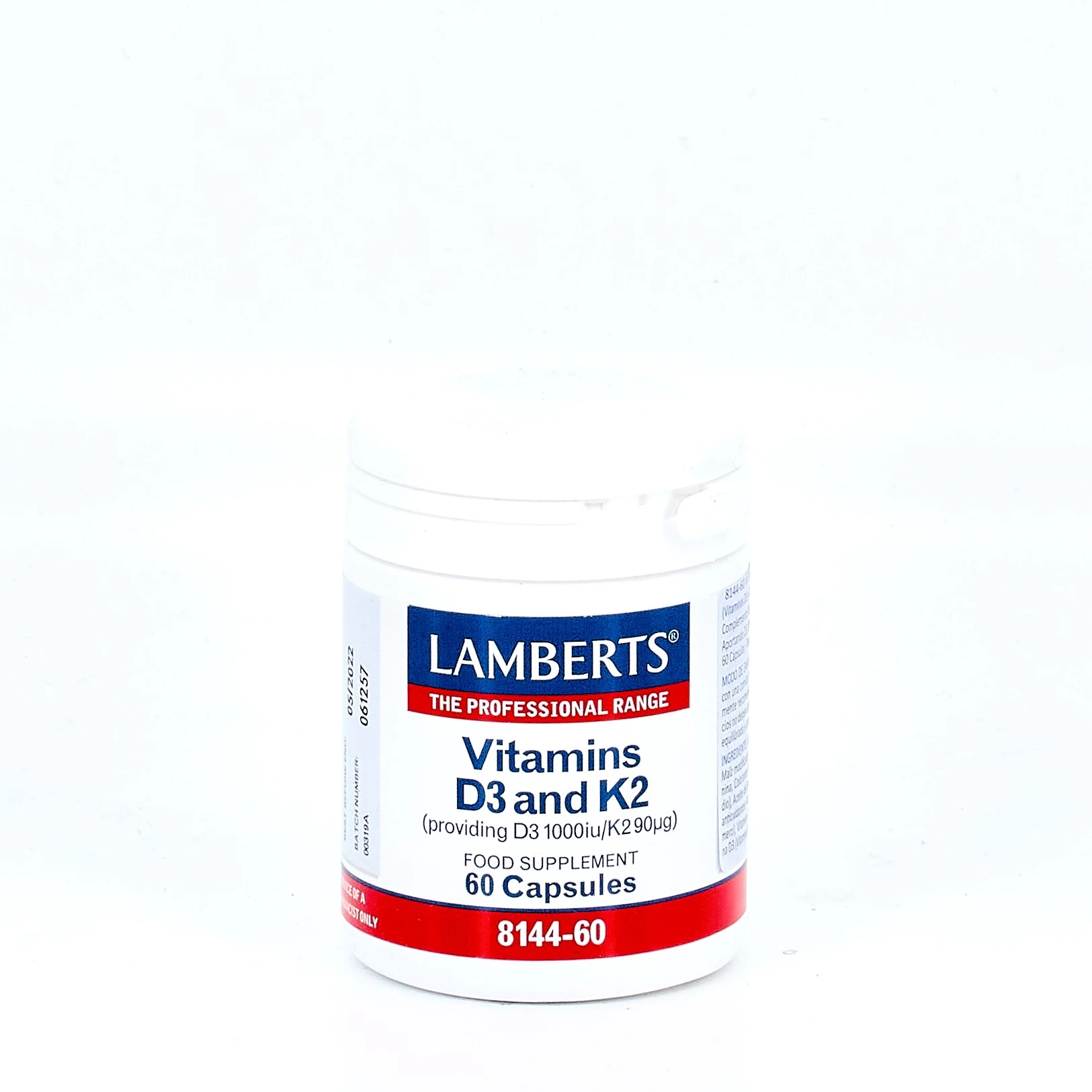 LAMBERTS Vitamins D3 & K2, 60 cápsulas.